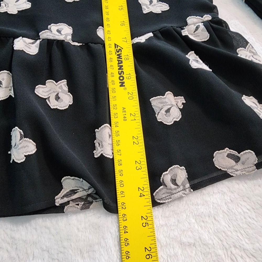 Loft‎ Floral Peplum Blouse Womens Medium Petite MP Black Sheer Layer Long Sleeve - Picture 11 of 15
